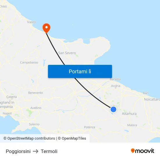 Poggiorsini to Termoli map