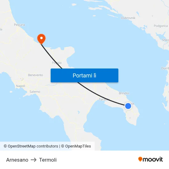 Arnesano to Termoli map