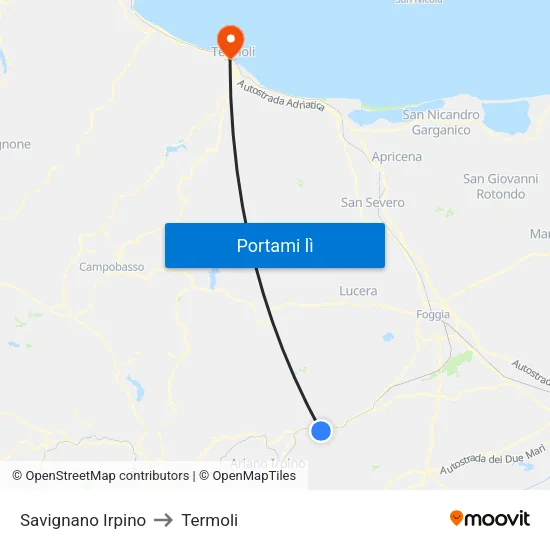 Savignano Irpino to Termoli map