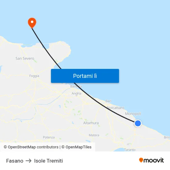 Fasano to Isole Tremiti map