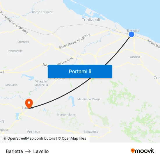 Barletta to Lavello map