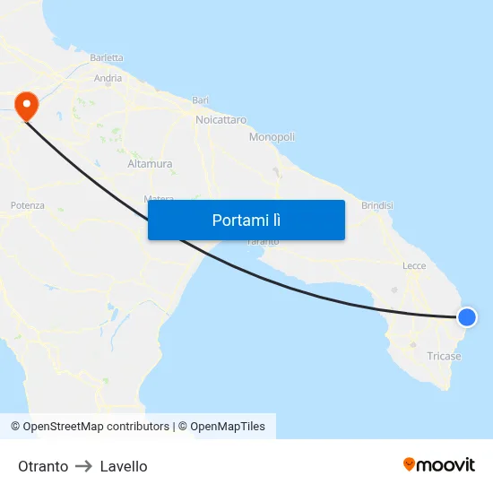 Otranto to Lavello map