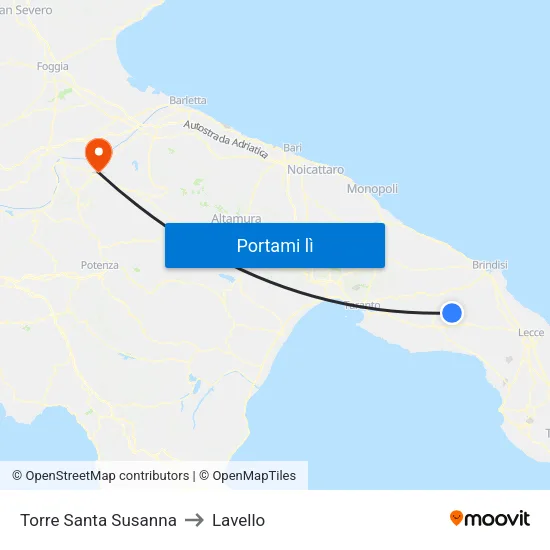 Torre Santa Susanna to Lavello map