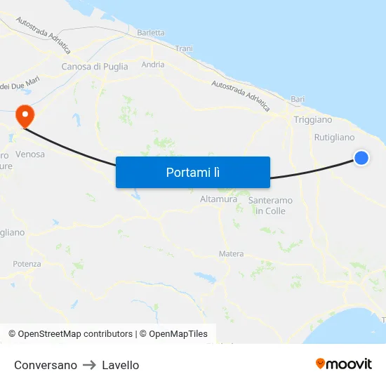 Conversano to Lavello map