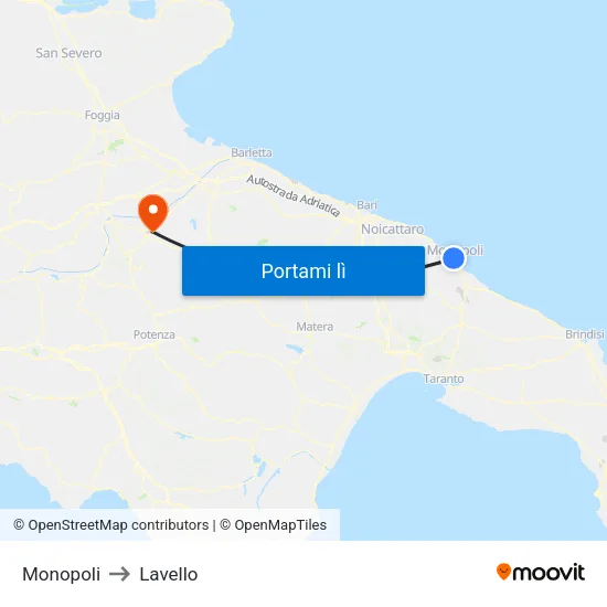 Monopoli to Lavello map