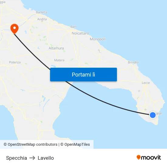 Specchia to Lavello map
