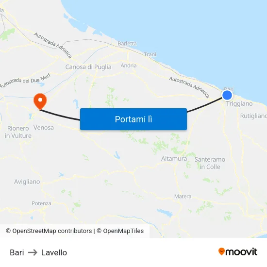 Bari to Lavello map