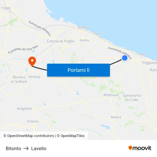 Bitonto to Lavello map