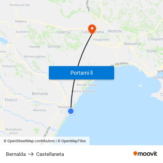 Bernalda to Castellaneta map