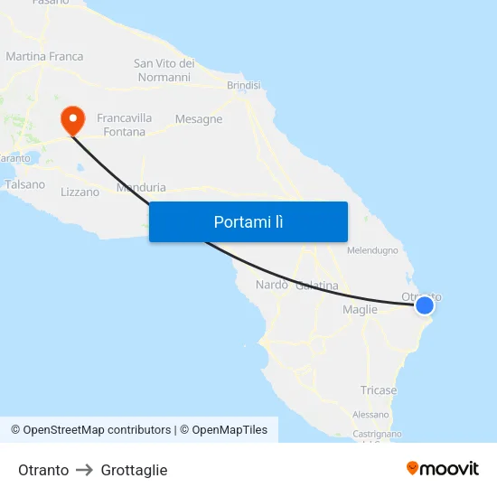 Otranto to Grottaglie map