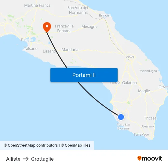 Alliste to Grottaglie map