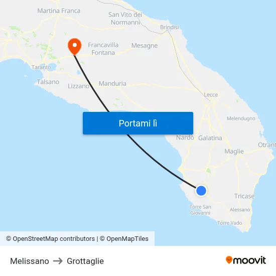 Melissano to Grottaglie map