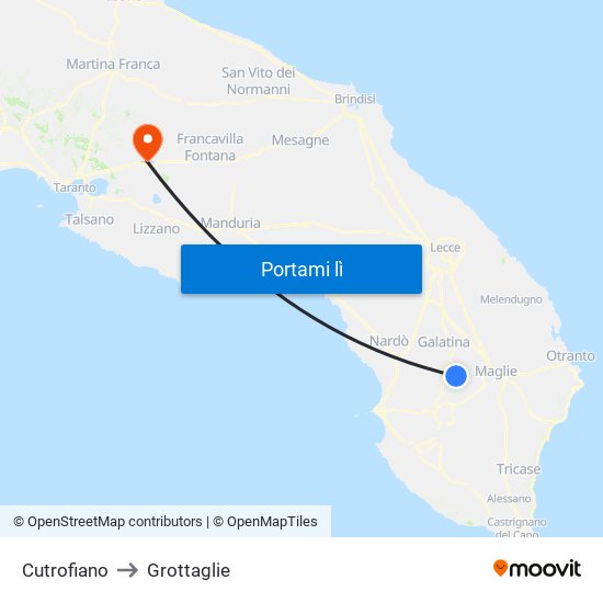 Cutrofiano to Grottaglie map