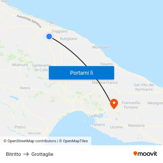 Bitritto to Grottaglie map