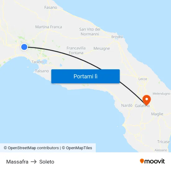 Massafra to Soleto map