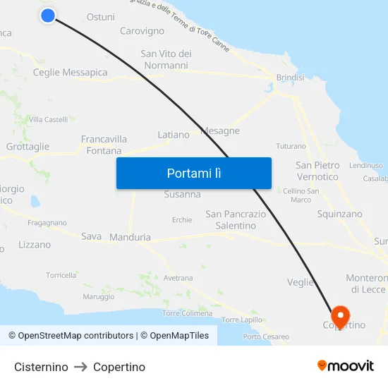 Cisternino to Copertino map
