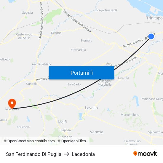 San Ferdinando Di Puglia to Lacedonia map