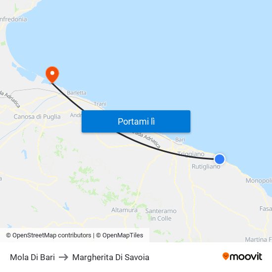 Mola Di Bari to Margherita Di Savoia map