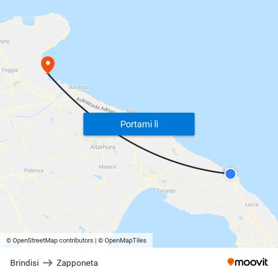 Brindisi to Zapponeta map