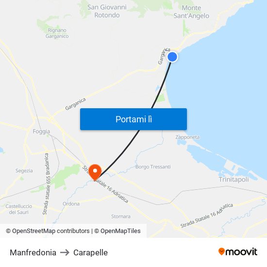 Manfredonia to Carapelle map