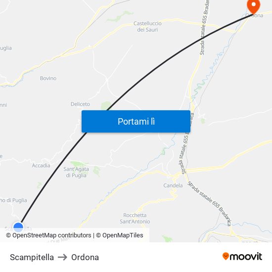 Scampitella to Ordona map