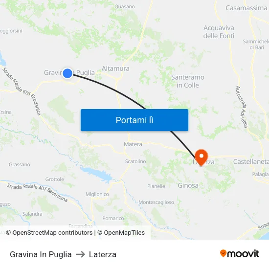 Gravina In Puglia to Laterza map