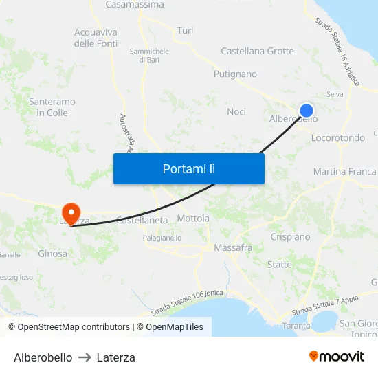 Alberobello to Laterza map
