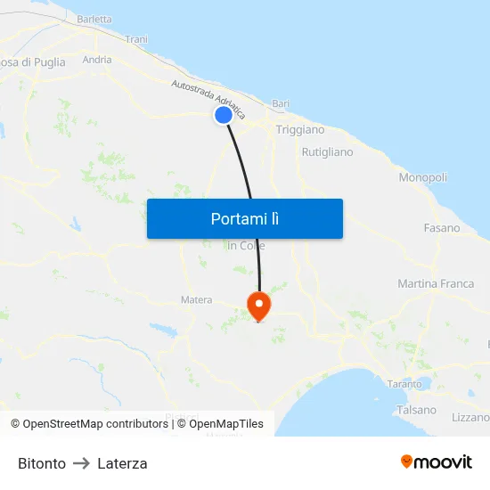 Bitonto to Laterza map