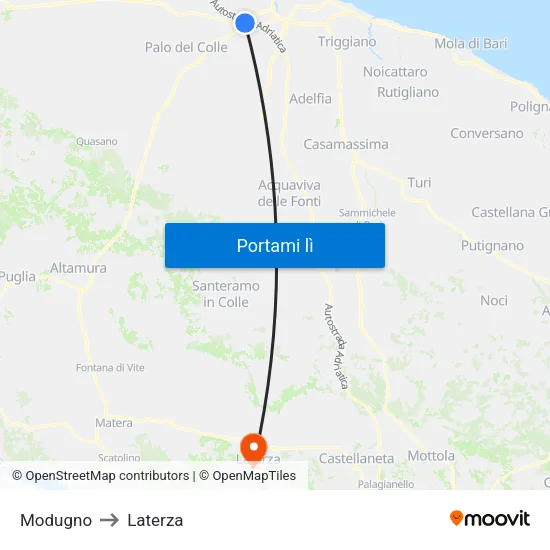 Modugno to Laterza map