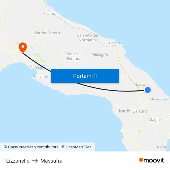 Lizzanello to Massafra map