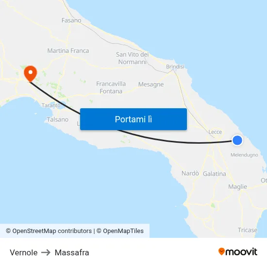 Vernole to Massafra map