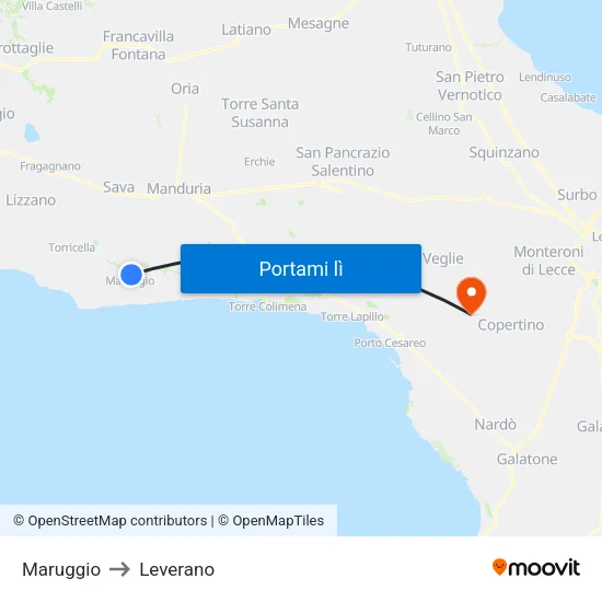 Maruggio to Leverano map