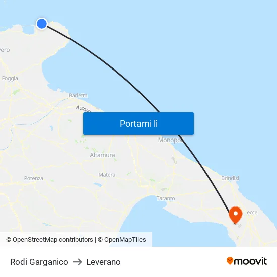 Rodi Garganico to Leverano map