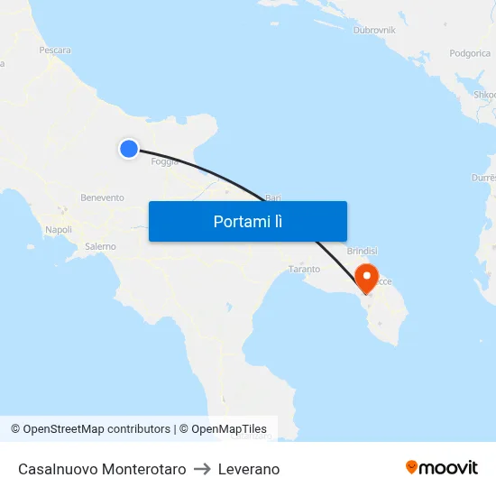 Casalnuovo Monterotaro to Leverano map