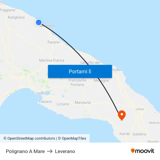 Polignano A Mare to Leverano map