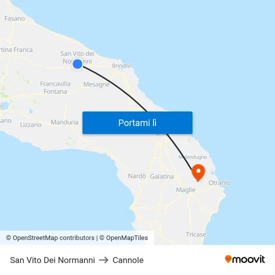 San Vito Dei Normanni to Cannole map