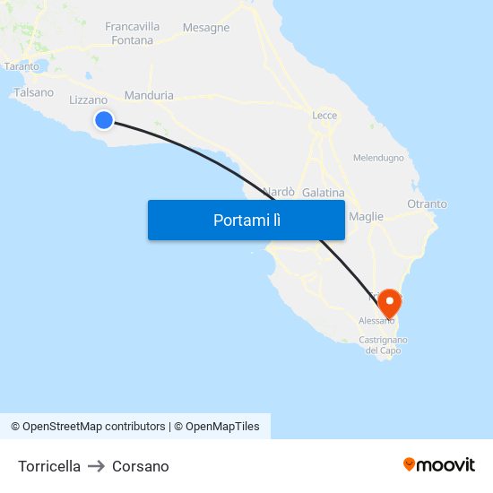 Torricella to Corsano map