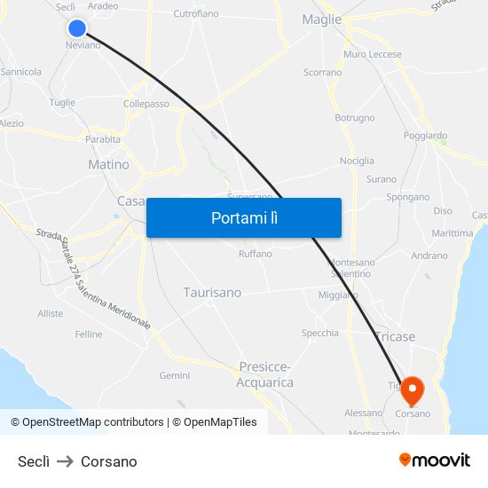 Seclì to Corsano map