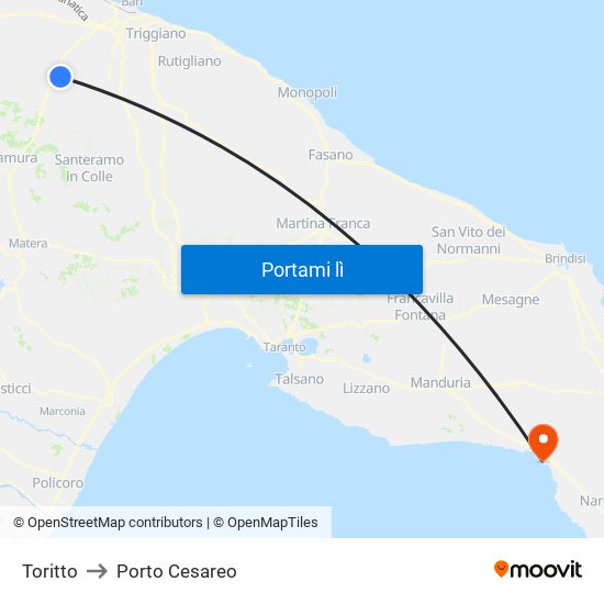 Toritto to Porto Cesareo map