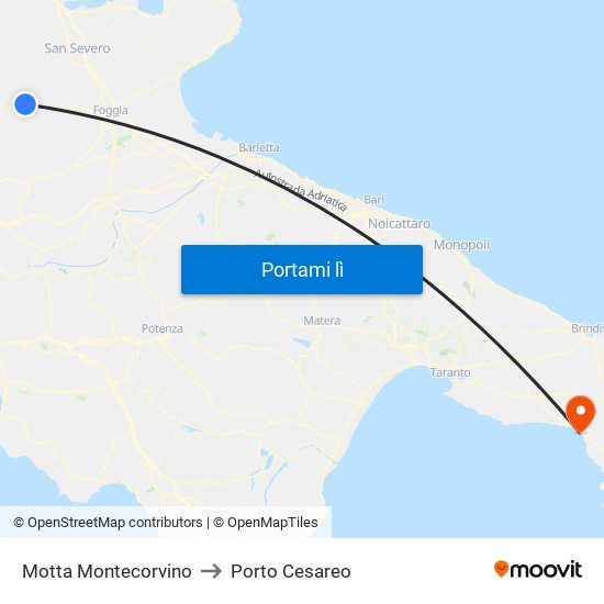 Motta Montecorvino to Porto Cesareo map