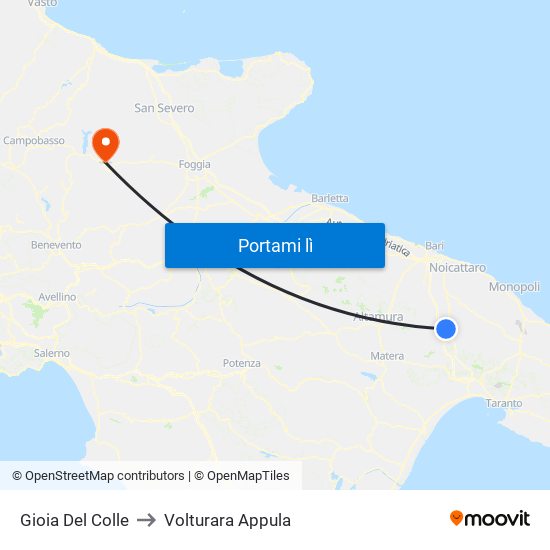 Gioia Del Colle to Volturara Appula map