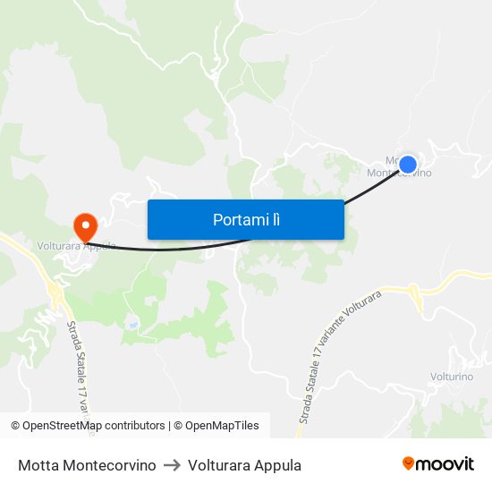 Motta Montecorvino to Volturara Appula map