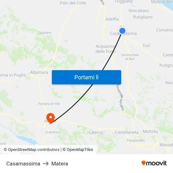 Casamassima to Matera map