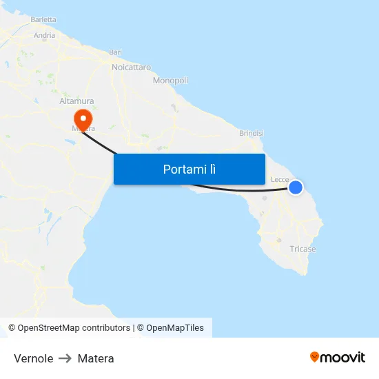 Vernole to Matera map