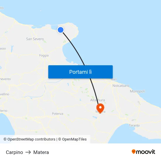 Carpino to Matera map