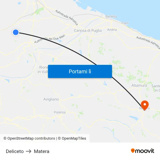 Deliceto to Matera map