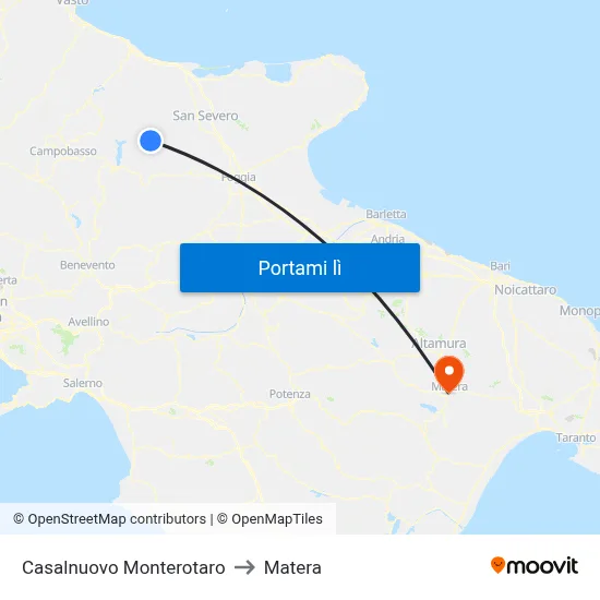 Casalnuovo Monterotaro to Matera map