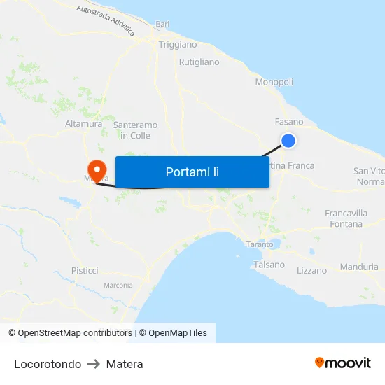 Locorotondo to Matera map