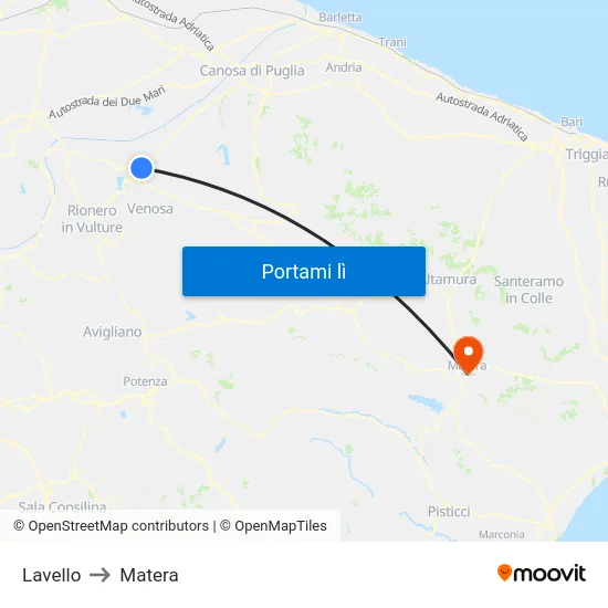 Lavello to Matera map