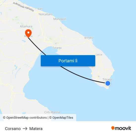 Corsano to Matera map